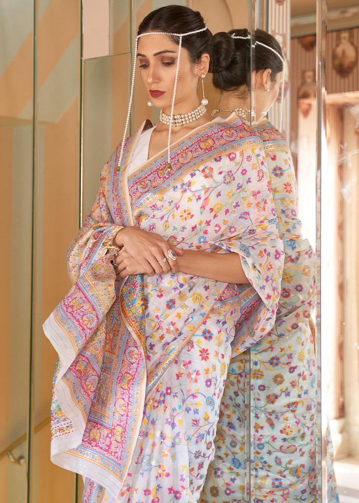 Blush Pink Banarasi Jamawar Woven Silk Saree Clothsvilla