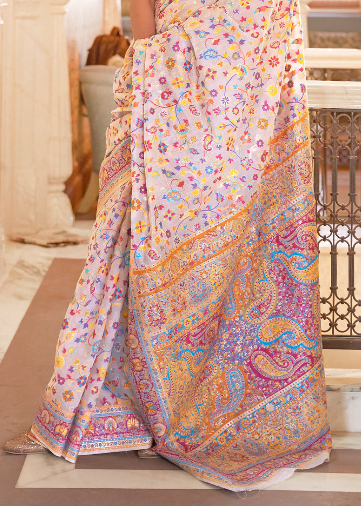 Blush Pink Banarasi Jamawar Woven Silk Saree Clothsvilla