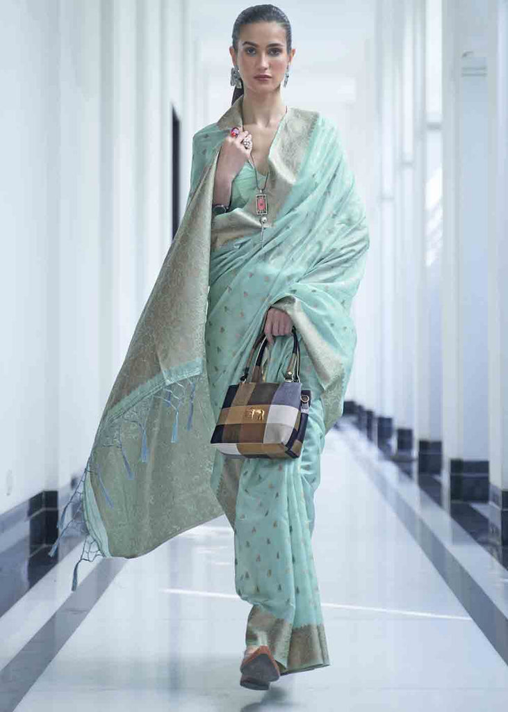 Soft Cyan Blue Woven Designer Silk Saree Clothsvilla