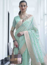 Load image into Gallery viewer, Soft Cyan Blue Woven Designer Silk Saree Clothsvilla