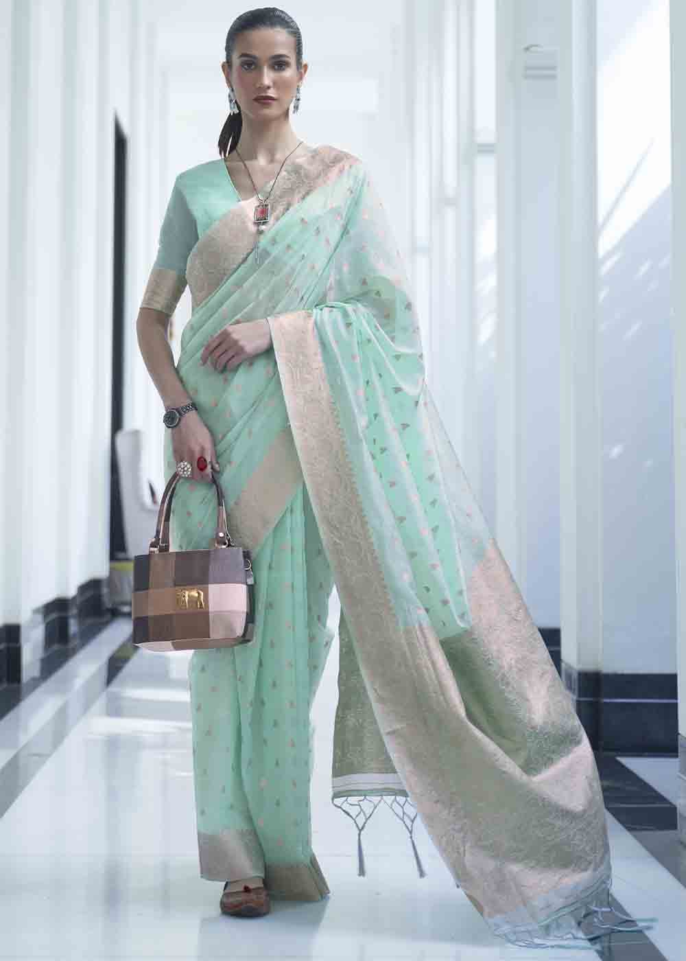 Soft Cyan Blue Woven Designer Silk Saree Clothsvilla Main image