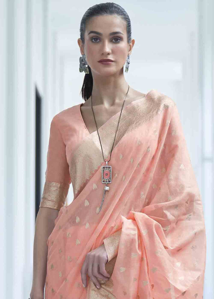 Salmon Pink Woven Designer Silk Saree Clothsvilla