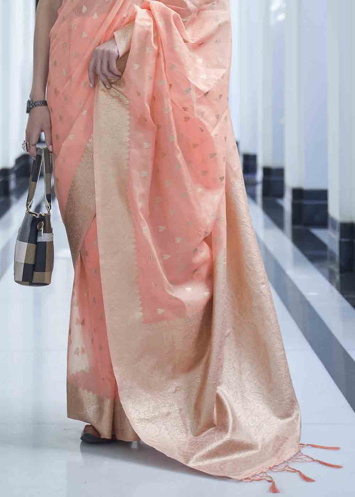 Salmon Pink Woven Designer Silk Saree Clothsvilla