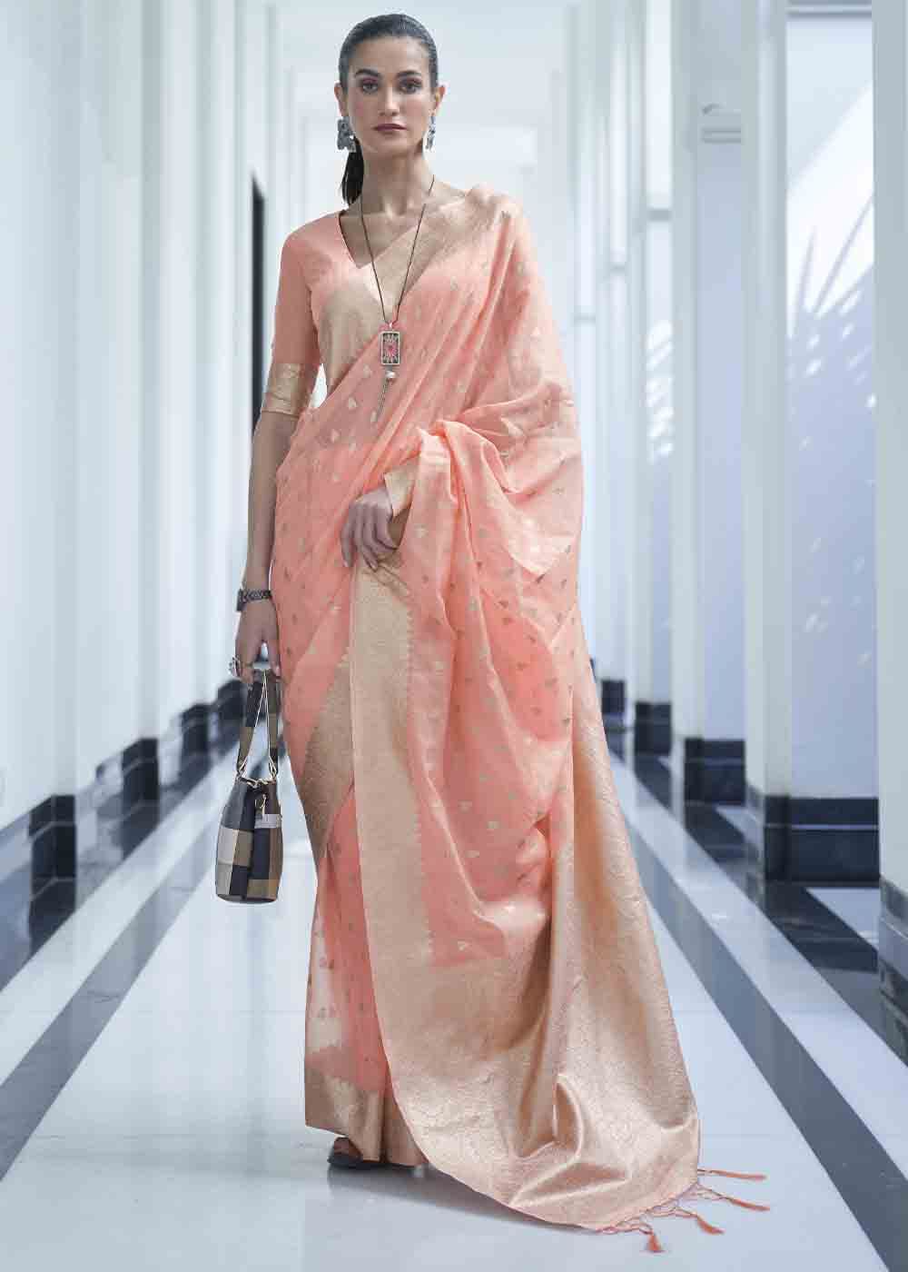 Salmon Pink Woven Designer Silk Saree Clothsvilla Main image