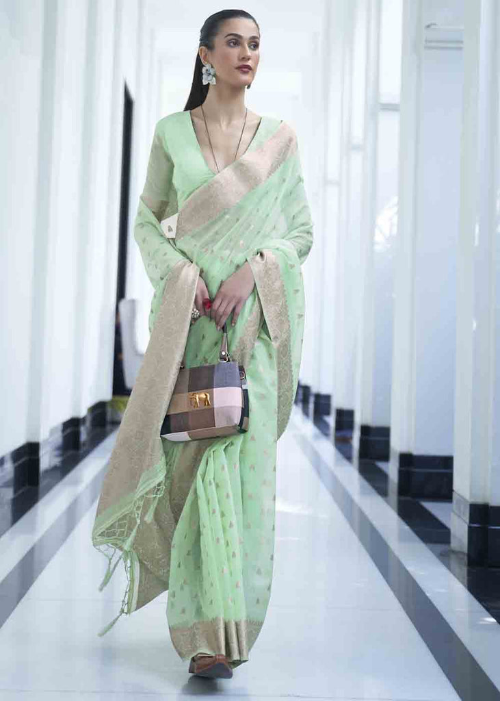 Mint Green Woven Designer Silk Saree Clothsvilla