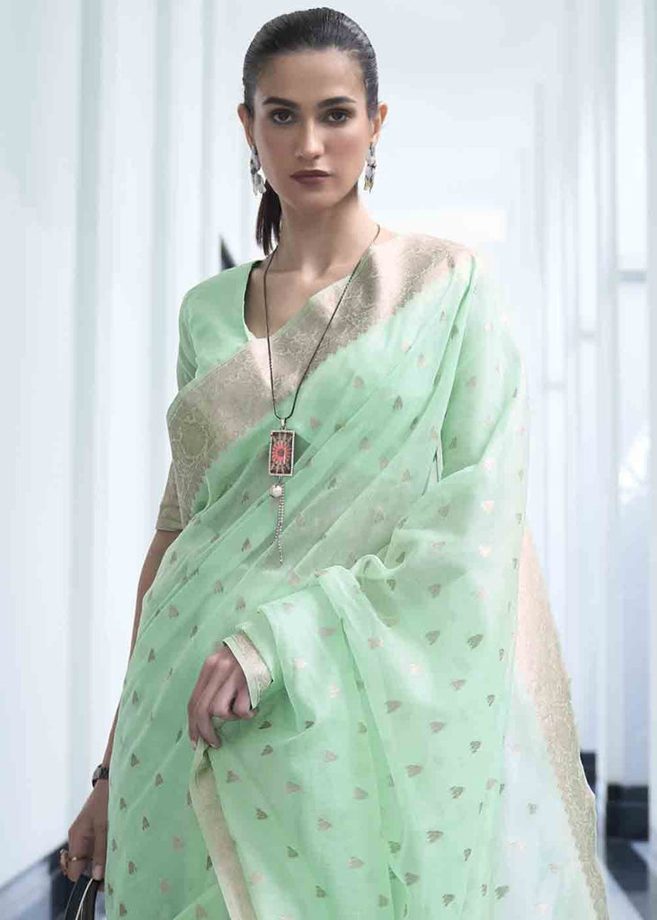 Mint Green Woven Designer Silk Saree Clothsvilla