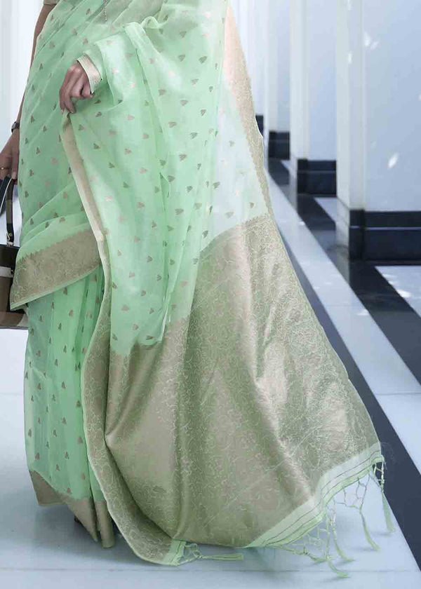 Mint Green Woven Designer Silk Saree Clothsvilla