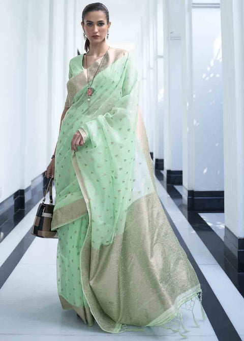 Mint Green Woven Designer Silk Saree Clothsvilla Main image