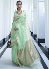 Load image into Gallery viewer, Mint Green Woven Designer Silk Saree Clothsvilla