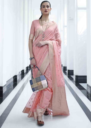 Rose Pink Woven Designer Silk Saree Clothsvilla