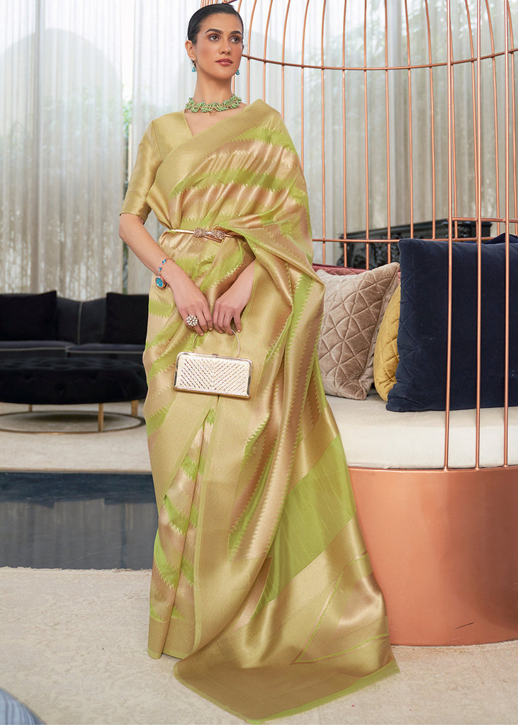 Green & Golden Woven Organza Silk Saree Clothsvilla