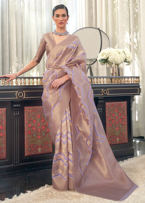 Moderate Purple Lehariya Handloom Weaving Organza Silk Saree Clothsvilla Main image