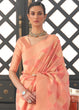 Load image into Gallery viewer, Salmon Peach Orange Lehariya Handloom Weaving Organza Silk Saree Clothsvilla