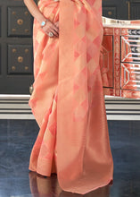 Load image into Gallery viewer, Salmon Peach Orange Lehariya Handloom Weaving Organza Silk Saree Clothsvilla