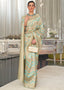 Blue & Golden Lehariya Handloom Weaving Organza Silk Saree Clothsvilla