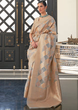 Load image into Gallery viewer, Golden Brown &amp; Grey Lehariya Handloom Weaving Organza Silk Saree Clothsvilla