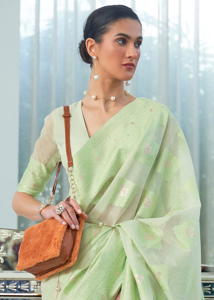 Shades Of Green Lucknowi Chikankari Weaving Silk Saree Clothsvilla