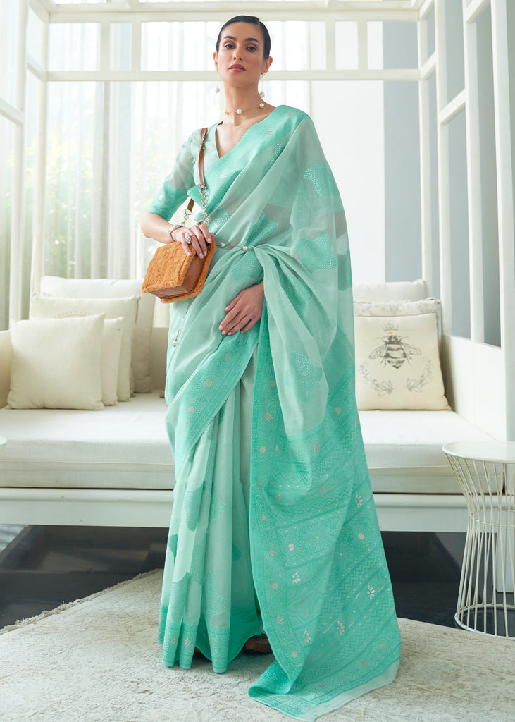 Shades Of Blue Lucknowi Chikankari Weaving Silk Saree Clothsvilla