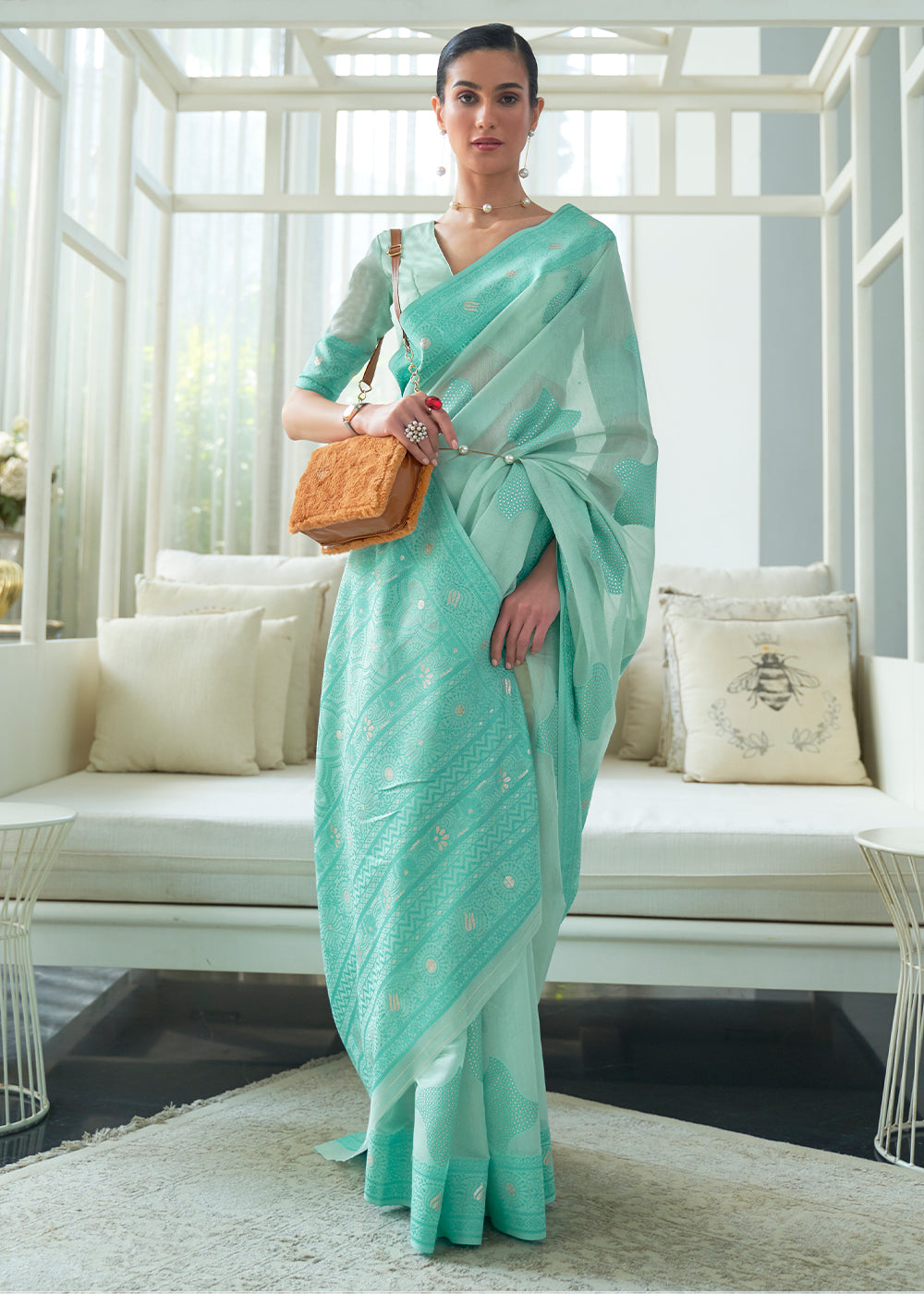 Shades Of Blue Lucknowi Chikankari Weaving Silk Saree Clothsvilla Main image