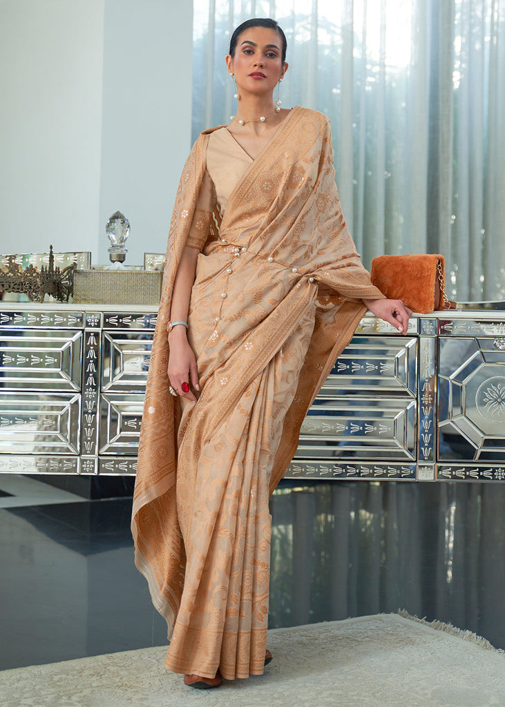Shades Of Brown Lucknowi Chikankari Weaving Silk Saree Clothsvilla