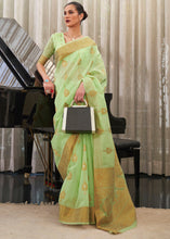 Load image into Gallery viewer, Kelly Green Copper Zari Woven Linen Silk Saree Clothsvilla