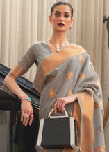 Load image into Gallery viewer, Seal Grey Copper Zari Woven Linen Silk Saree Clothsvilla