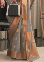 Load image into Gallery viewer, Seal Grey Copper Zari Woven Linen Silk Saree Clothsvilla