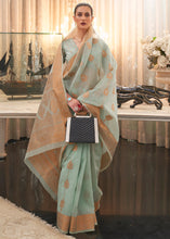 Load image into Gallery viewer, Emerald Green Copper Zari Woven Linen Silk Saree Clothsvilla