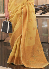 Load image into Gallery viewer, Canary Yellow Copper Zari Woven Linen Silk Saree Clothsvilla