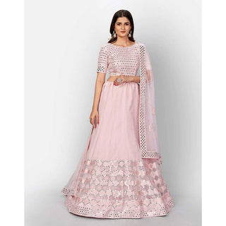 Baby Pink Thread and Foil Mirror Cutwork Lehenga choli ClothsVilla