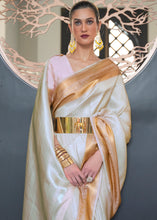 Load image into Gallery viewer, Daisy White Woven Soft Silk Saree Clothsvilla