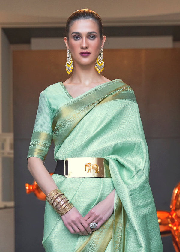 Aquamarine Green Woven Soft Silk Saree Clothsvilla