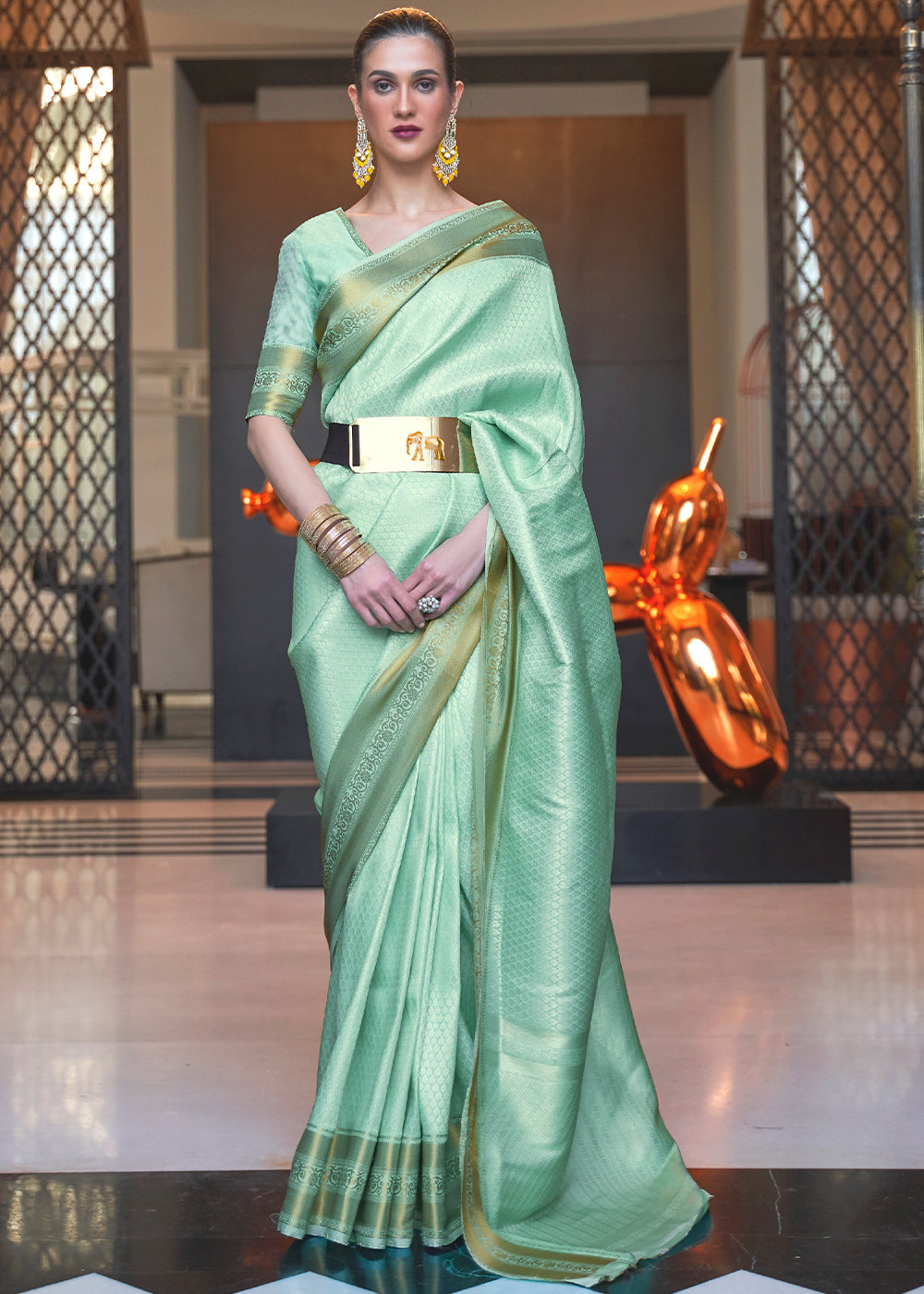 Aquamarine Green Woven Soft Silk Saree Clothsvilla Main image