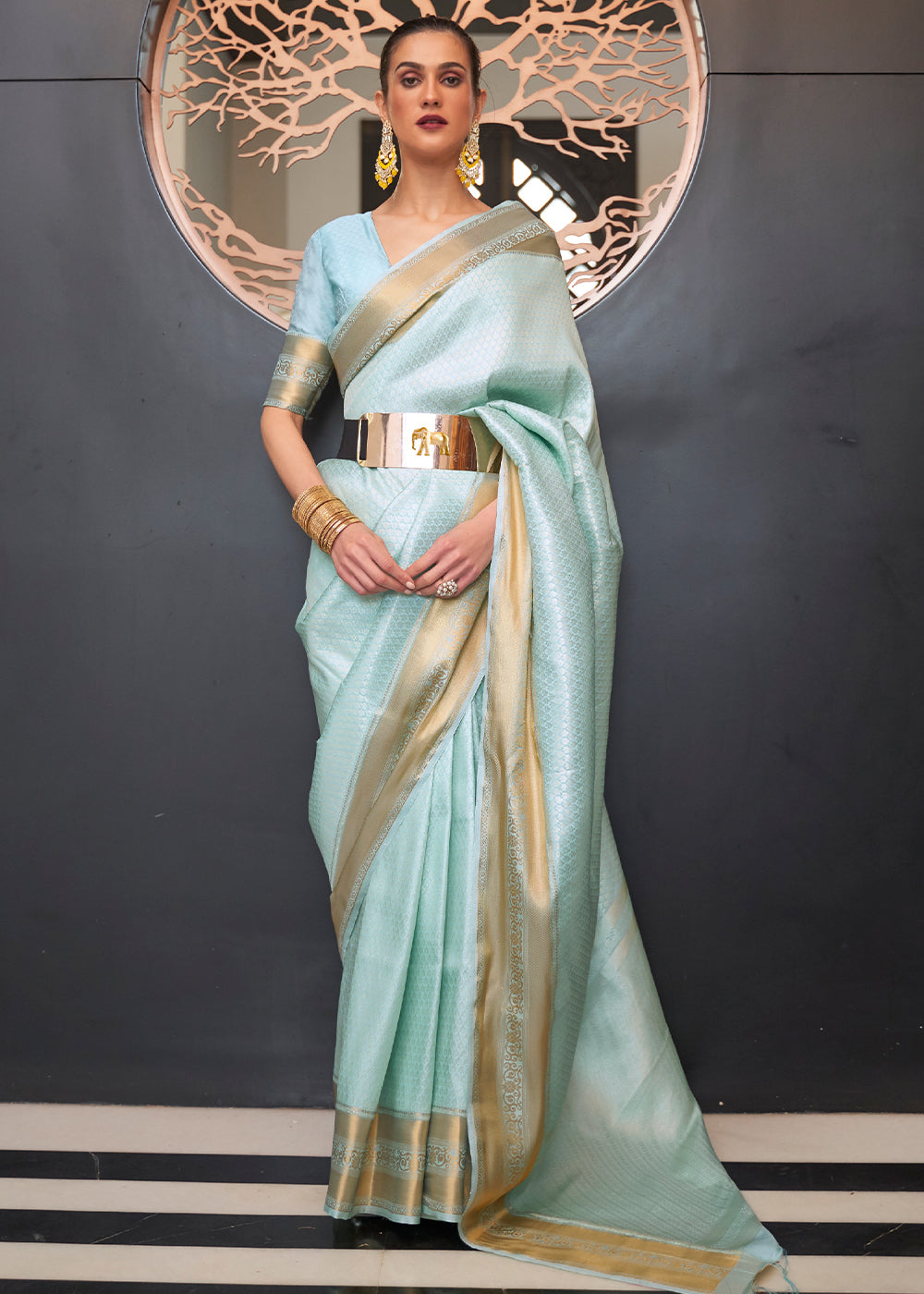 Baby Blue Woven Soft Silk Saree Clothsvilla