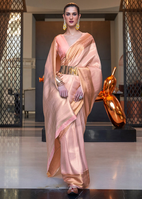 Pink Orange Woven Soft Silk Saree Clothsvilla