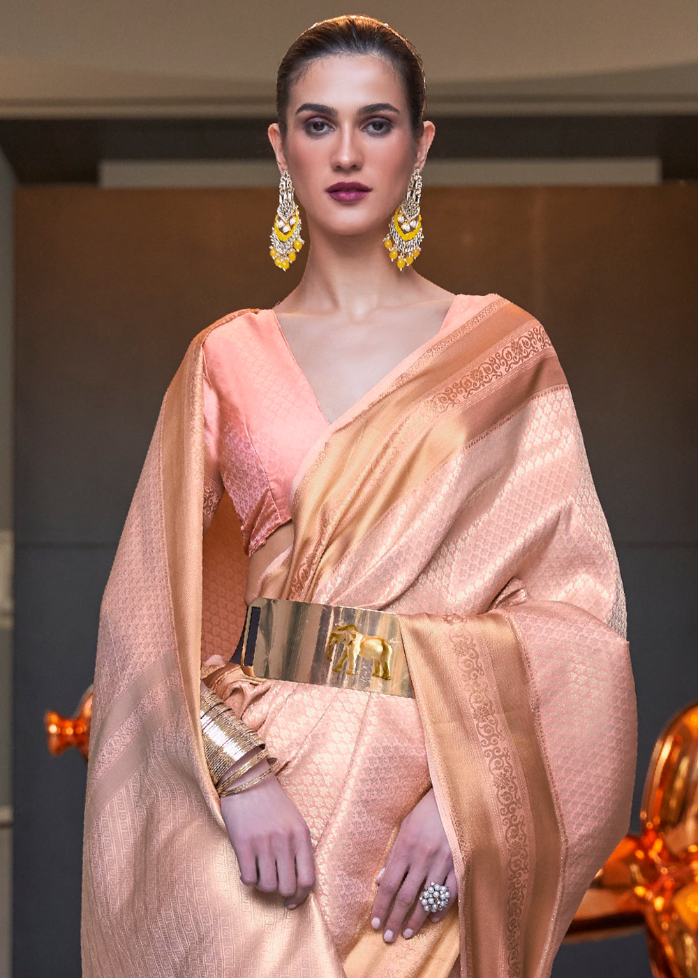 Pink Orange Woven Soft Silk Saree Clothsvilla