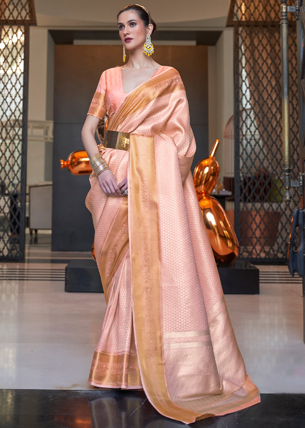 Pink Orange Woven Soft Silk Saree Clothsvilla