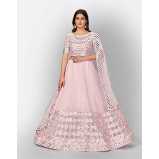 Baby Pink Thread and Foil Mirror Cutwork Lehenga choli ClothsVilla