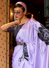 Load image into Gallery viewer, Heliotrope Purple Designer Satin Crepe Printed Saree Clothsvilla