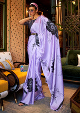 Load image into Gallery viewer, Heliotrope Purple Designer Satin Crepe Printed Saree Clothsvilla