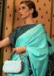 Load image into Gallery viewer, Turquoise Blue Designer Satin Crepe Printed Saree Clothsvilla