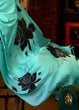 Load image into Gallery viewer, Turquoise Blue Designer Satin Crepe Printed Saree Clothsvilla