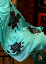 Load image into Gallery viewer, Turquoise Blue Designer Satin Crepe Printed Saree Clothsvilla