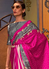Load image into Gallery viewer, Hot Pink Designer Satin Crepe Printed Saree Clothsvilla