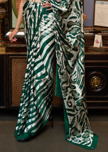 Load image into Gallery viewer, Green &amp; White Designer Satin Crepe Printed Saree Clothsvilla