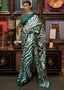 Green & White Designer Satin Crepe Printed Saree Clothsvilla