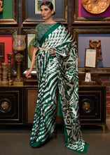 Load image into Gallery viewer, Green &amp; White Designer Satin Crepe Printed Saree Clothsvilla