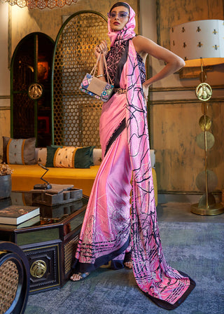 Taffy Pink Designer Satin Crepe Printed Saree Clothsvilla