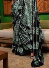 Load image into Gallery viewer, Green &amp; Black Designer Satin Crepe Printed Saree Clothsvilla