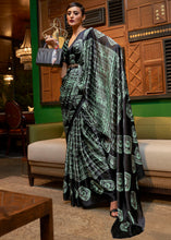 Load image into Gallery viewer, Green &amp; Black Designer Satin Crepe Printed Saree Clothsvilla